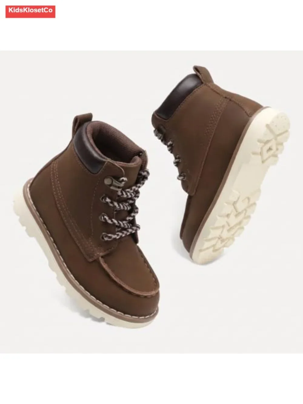 Kids Boys Brown Boots Waterproof Anti Slip Lace Up High Top Faux Leather